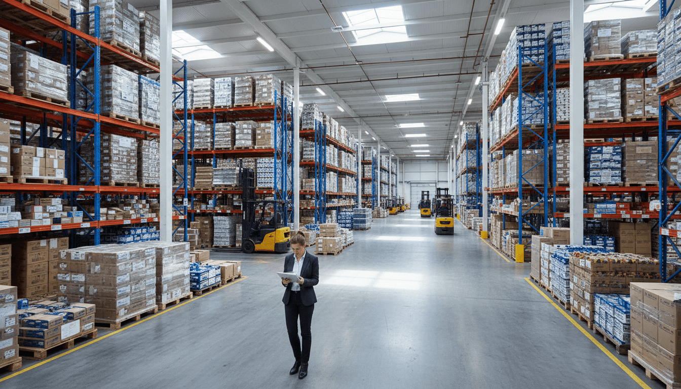 Modern warehouse with organized inventory and distribution operations