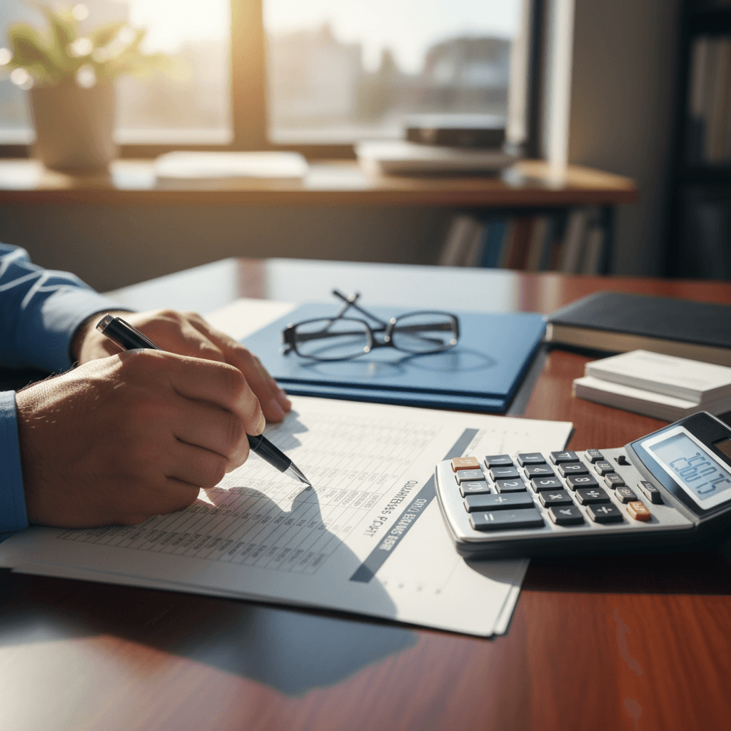 Hands reviewing investment documents and market data