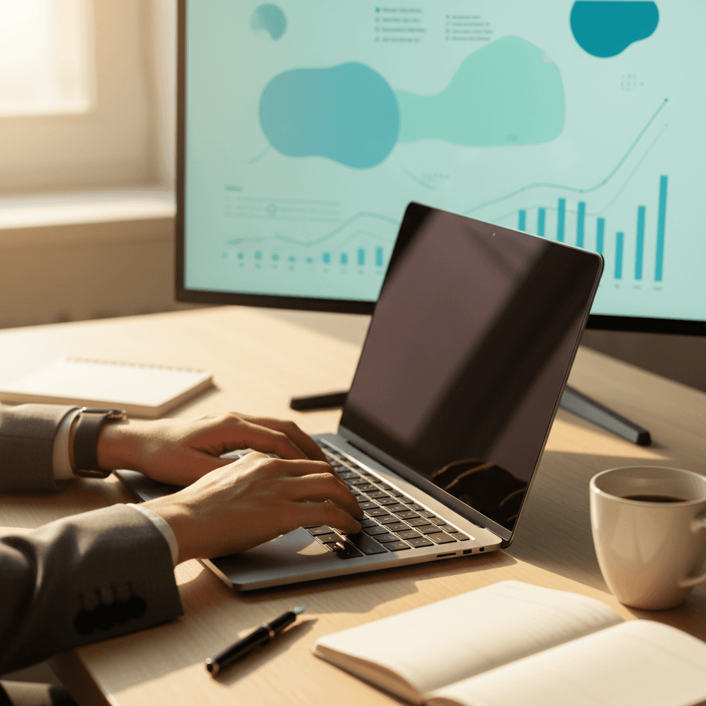 Investment professional analyzing portfolio data and financial charts