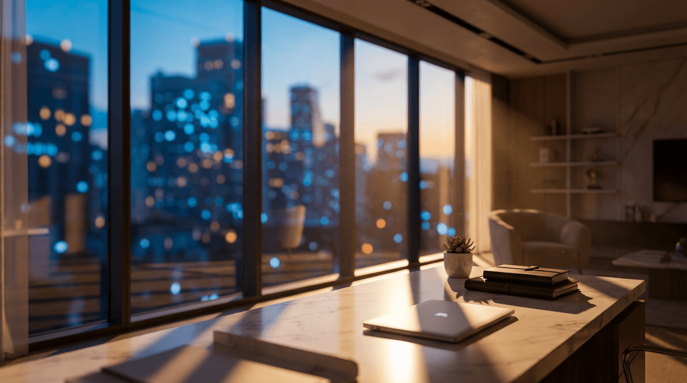 Investment professional reviewing financial data in modern office